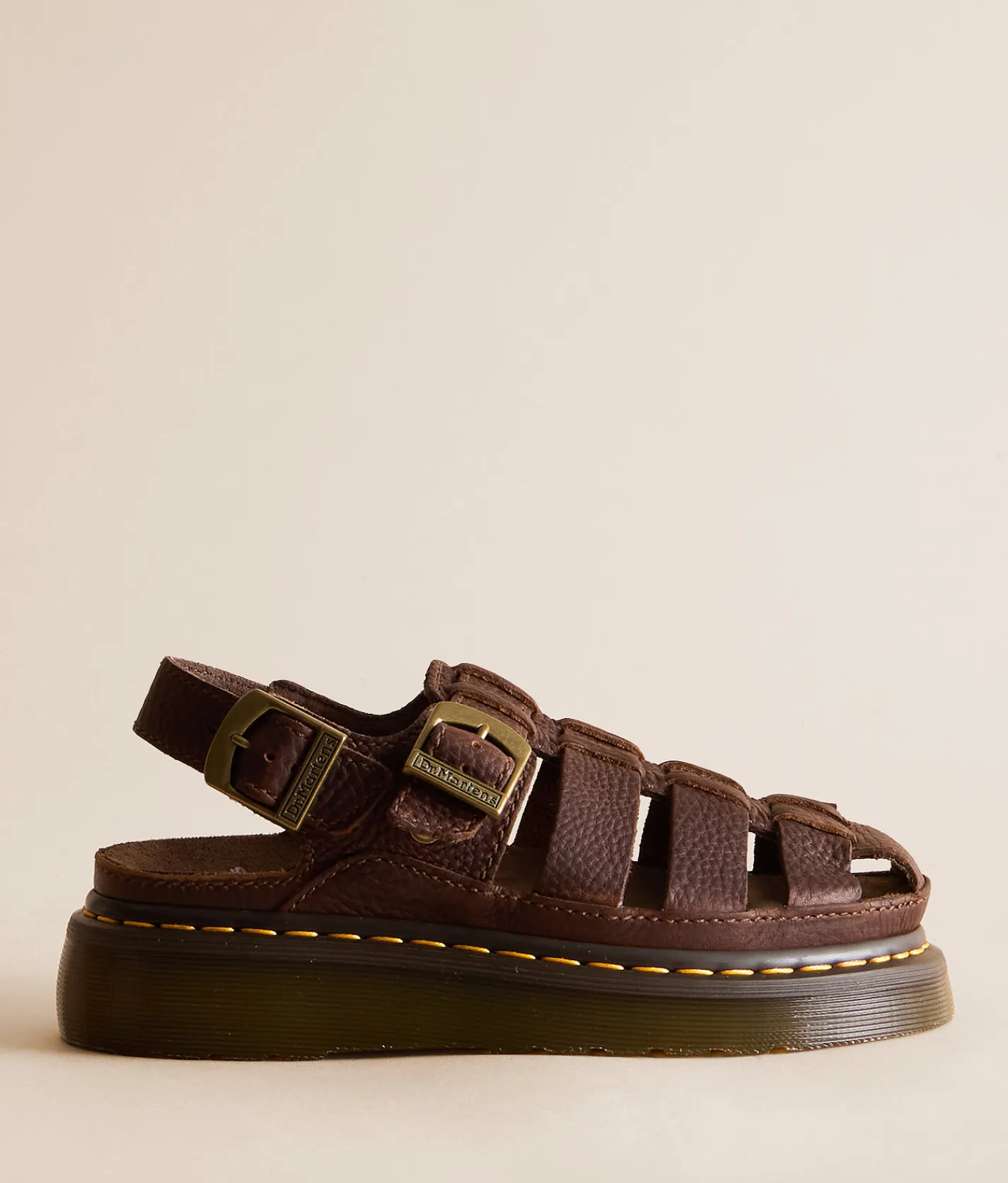 Dr. Martens Wrenlie Grizzly Leather Sandal Dark Brown Outlet