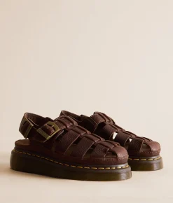 Dr. Martens Wrenlie Grizzly Leather Sandal Dark Brown Outlet