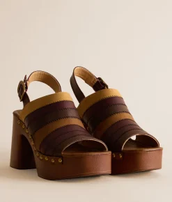 Frye and Co. Wylie Patchworks Heeled Sandal Maroon Multi Cairo