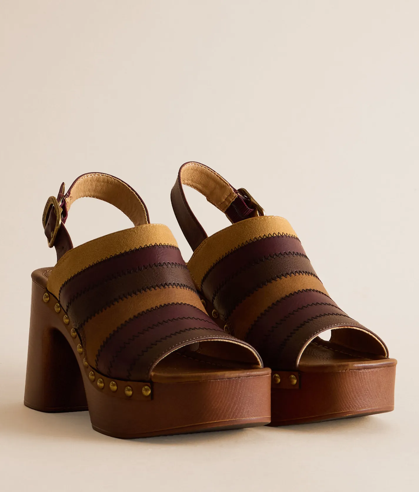 Frye and Co. Wylie Patchworks Heeled Sandal Maroon Multi Cairo