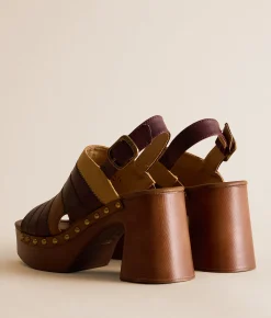 Frye and Co. Wylie Patchworks Heeled Sandal Maroon Multi Cairo