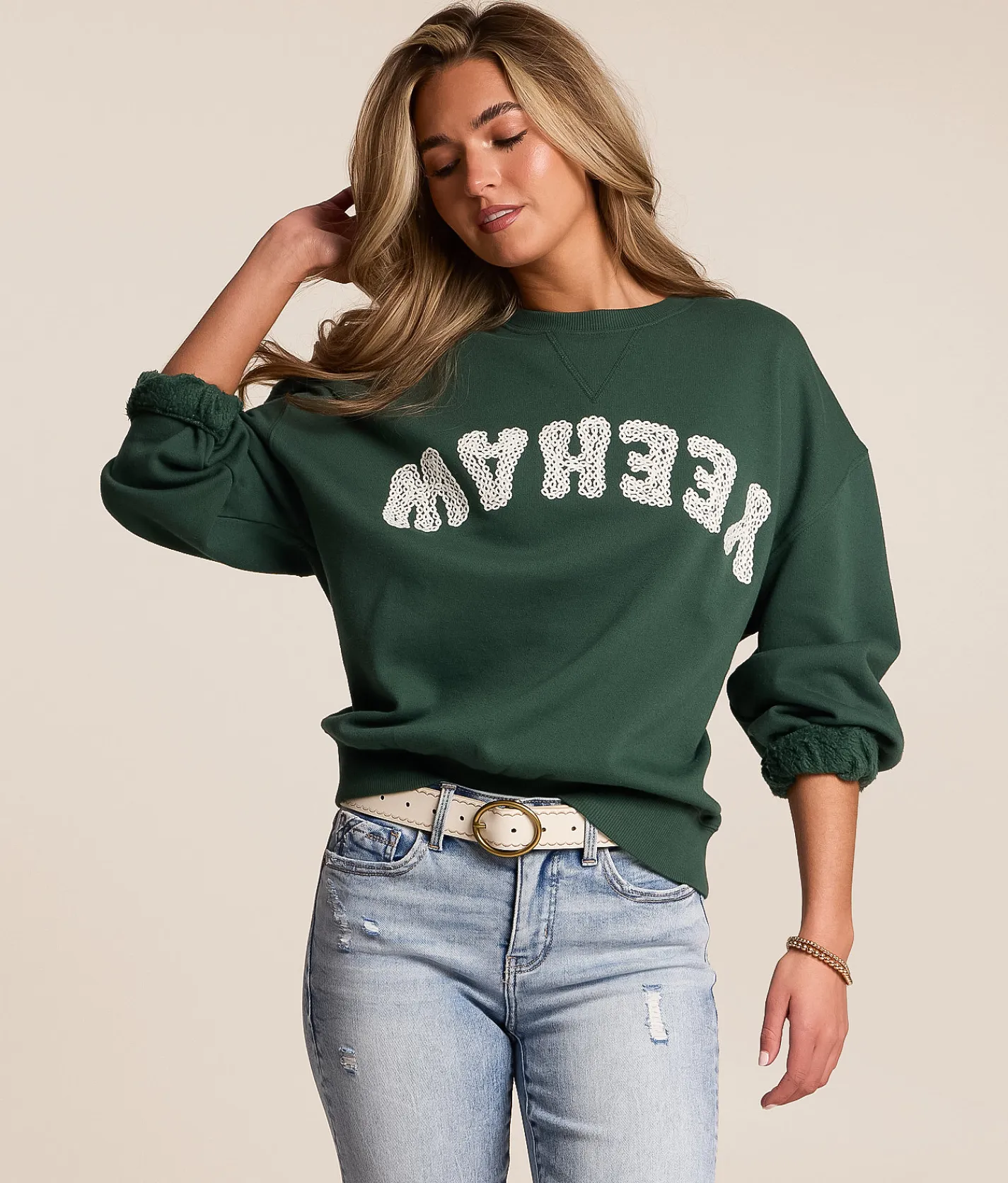 Modish Rebel Yeehaw Oversized Pullover Trekking Green Clearance