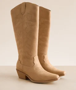 Shoes | Soda Zahara Tall Western Boot Beige