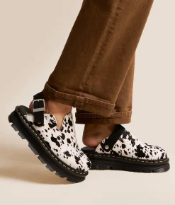 Shoes | Dr. Martens Zebzag Cow Leather Mule Black And Cream Dalmation