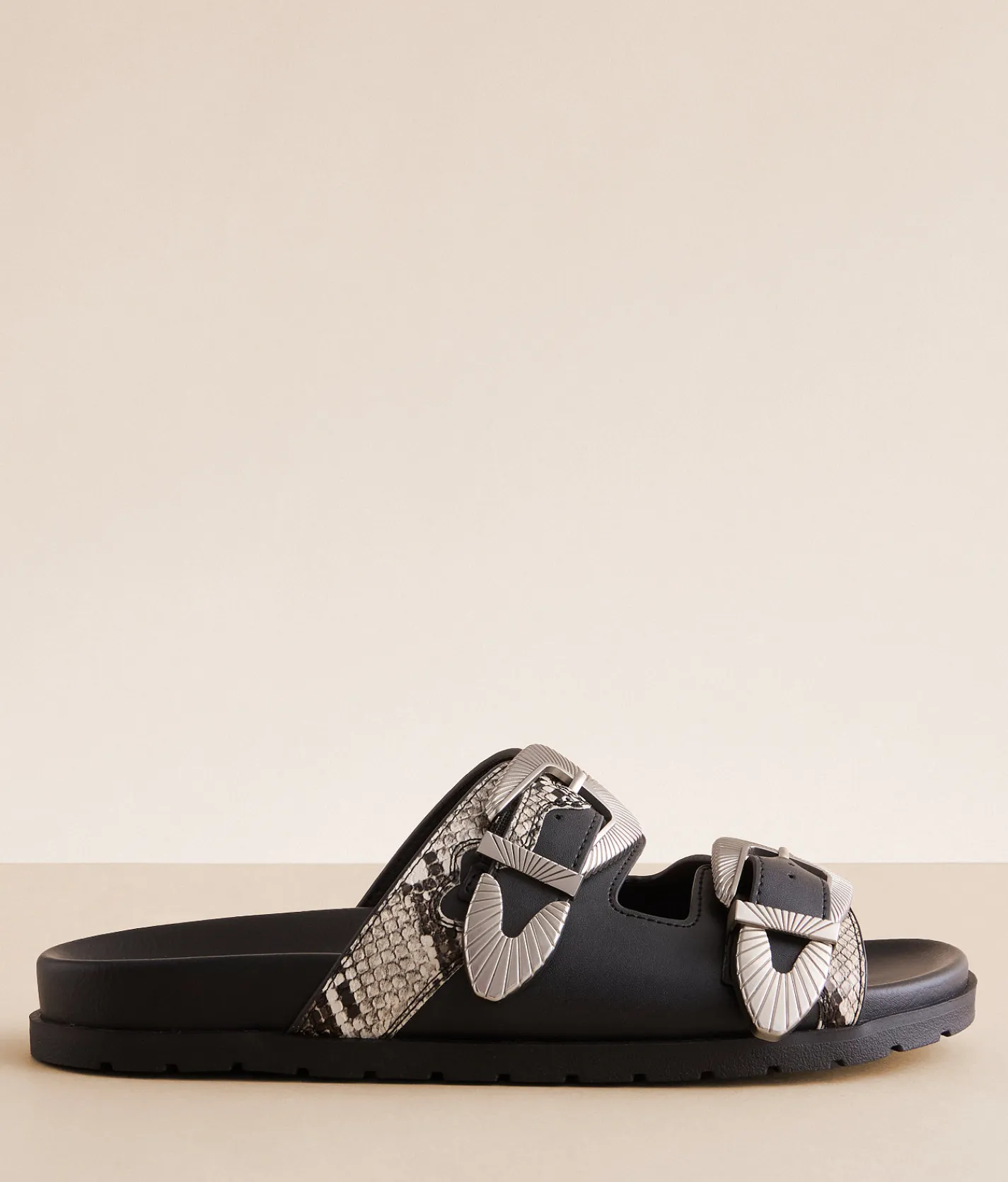 Mia Zefyri Double Strap Sandal Black Beige New