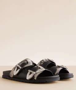 Mia Zefyri Double Strap Sandal Black Beige New