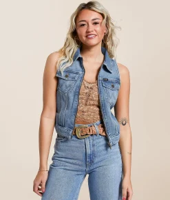 Tops|Coats & Jackets | Wrangler® Zip Down Denim Cropped Vest Dallas