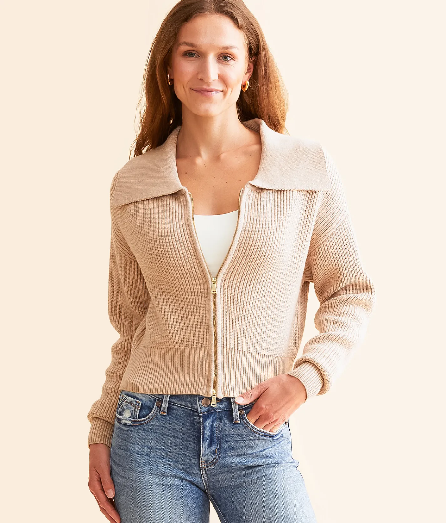 Tops | Daytrip Zip Up Cardigan Sweater Taupe
