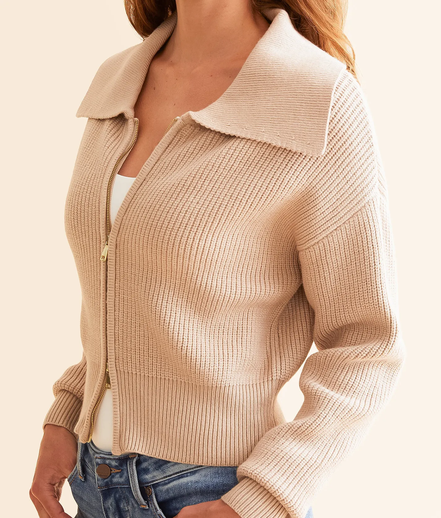 Tops | Daytrip Zip Up Cardigan Sweater Taupe