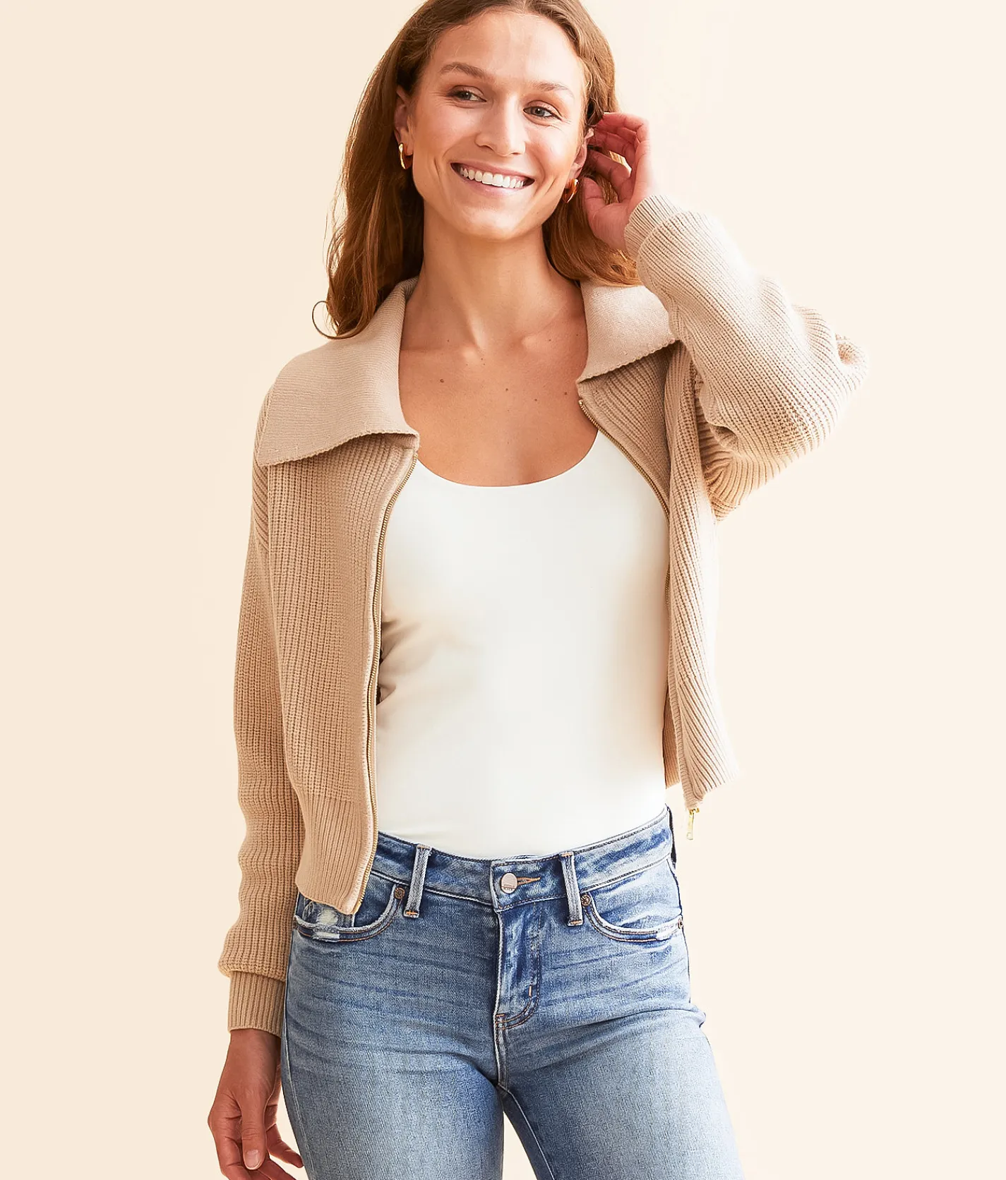 Tops | Daytrip Zip Up Cardigan Sweater Taupe