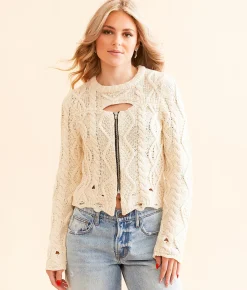 Tops | Gilded Intent Zip-Up Cropped Sweater Birch