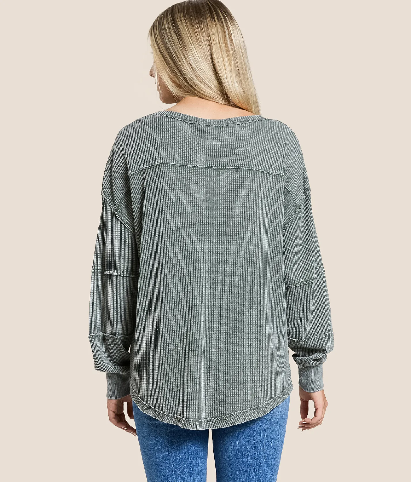 White Crow Zoe Waffle Knit Top Artichoke