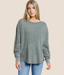 White Crow Zoe Waffle Knit Top Artichoke
